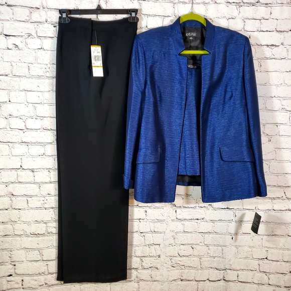 Kasper Black & Metalic Blue 3-Piece Tank-Pants-Blazer Suit Set Career Size 14 - Picture 1 of 16